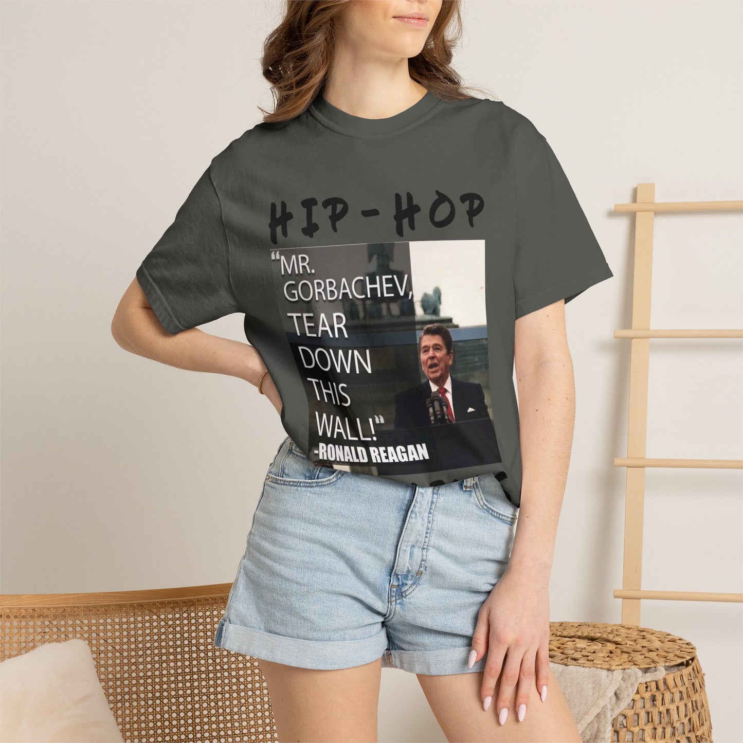 Hip-Hop Republicans T-Shirt — "Mr. Gorbachev, Tear Down This Wall!" Reagan Photo Tee