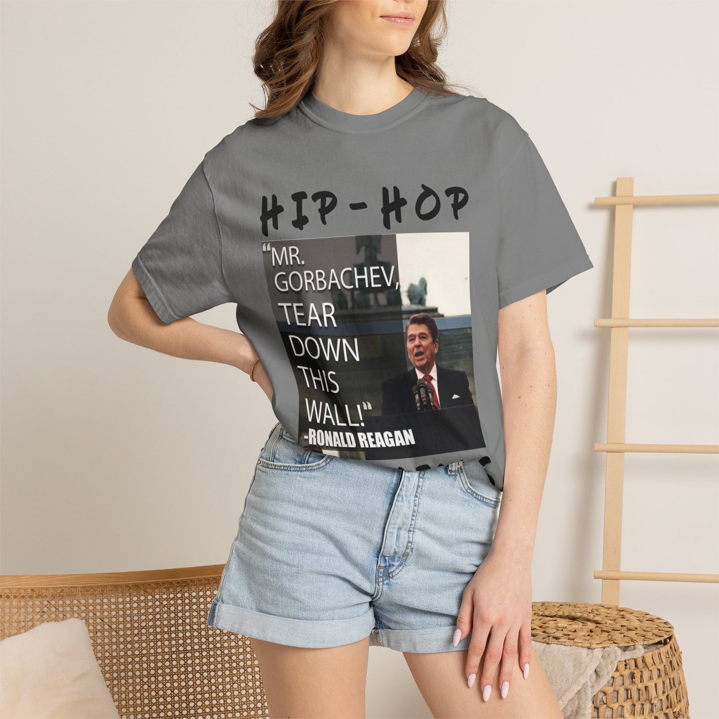 Hip-Hop Republicans T-Shirt — "Mr. Gorbachev, Tear Down This Wall!" Reagan Photo Tee