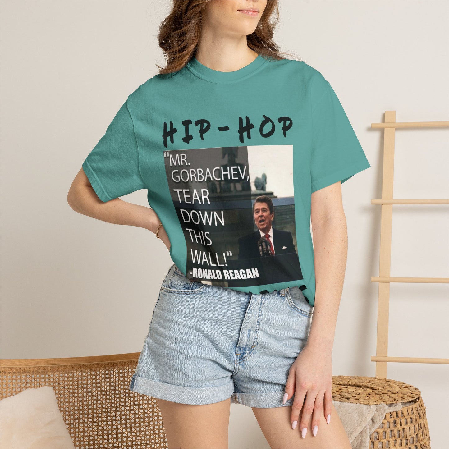 Hip-Hop Republicans T-Shirt — "Mr. Gorbachev, Tear Down This Wall!" Reagan Photo Tee