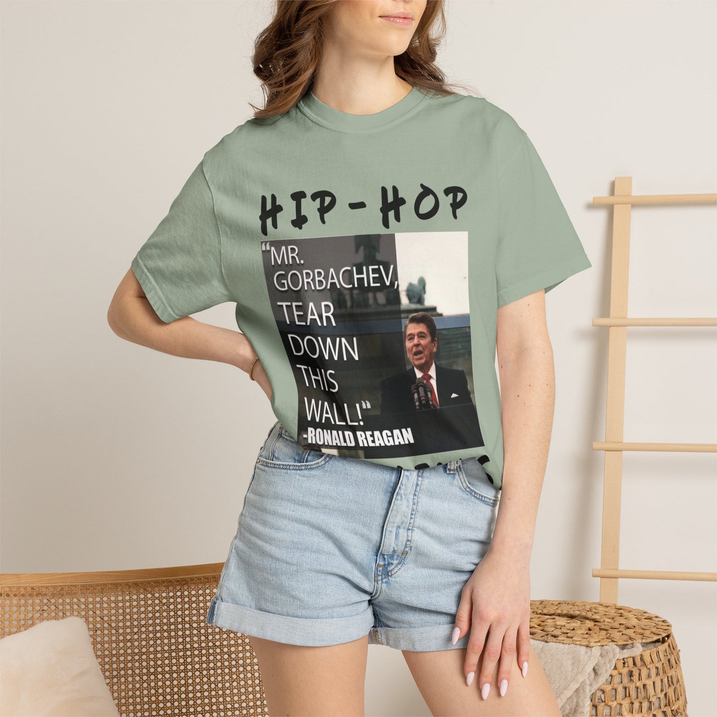 Hip-Hop Republicans T-Shirt — "Mr. Gorbachev, Tear Down This Wall!" Reagan Photo Tee